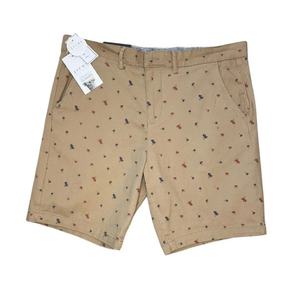 NEW Jachs NY Men's Chino Bleecker Shorts Size 33 Brown Palm Tree Embroidered NWT - Picture 1 of 5